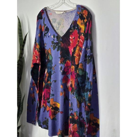 Soft Surroundings Tunic Sweater Womens Large Long Sleeve V Neck Floral Luxury - Picture 3 of 6